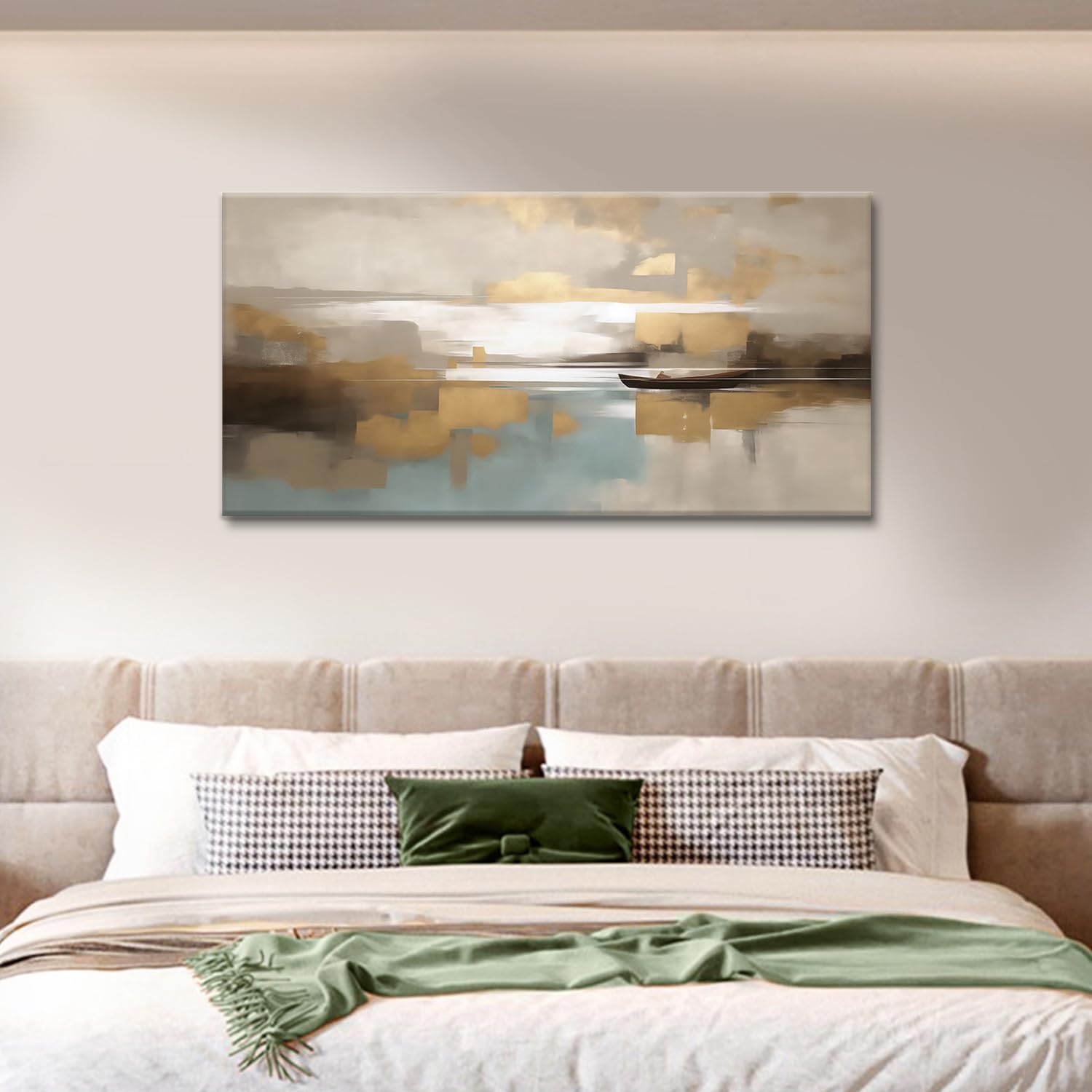 Beige Abstract Wall Art Living Room Wall Decor Canvas Painting Large Framed Modern Abstract Artwork Print Neutral Wall Art Bedroom Decor Picture Artwork for Office