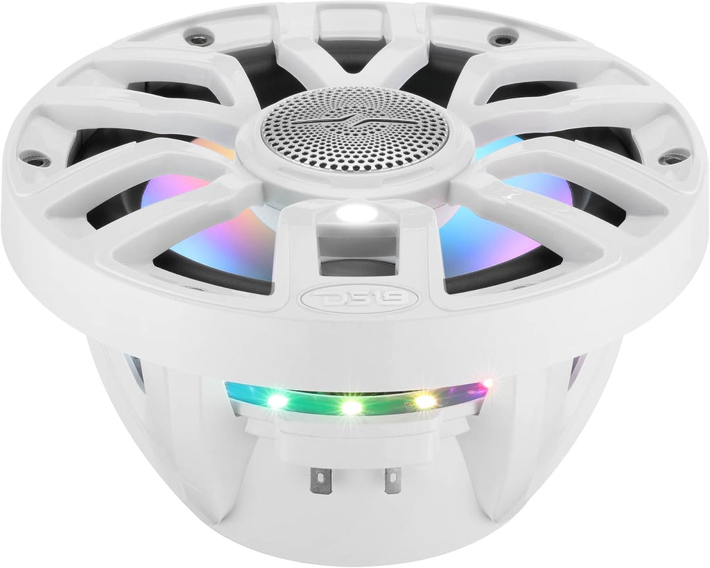 DS18 NXL-IQ7.7/WH 7.7' Marine Coaxial Speakers with Digital LED Lights and Deck Light, Bullet Tweeter, 175W RMS, IP65 Waterproof, High Sensitivity 96dB, Marine Audio for Boats & Powersports - Pair