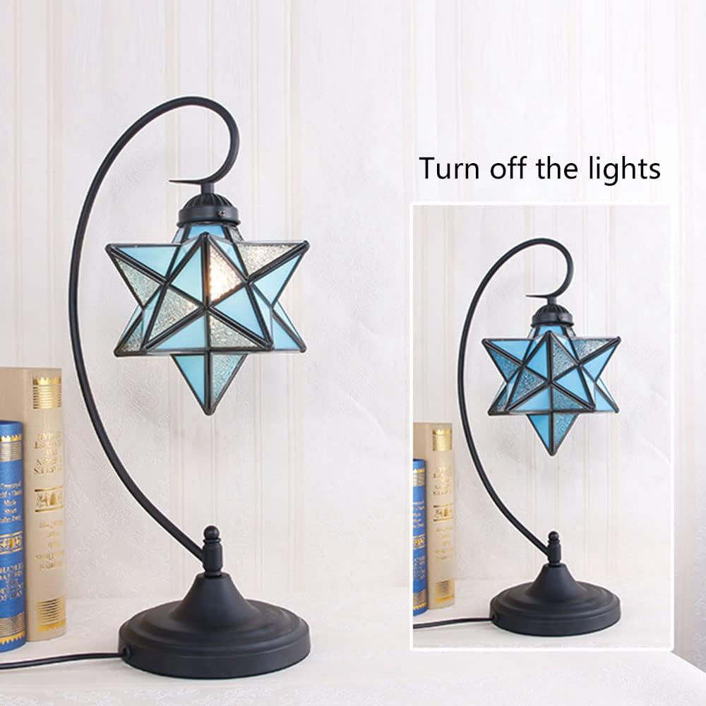 Glass Table Lamp Creative Star Table Light Modern Indoor Desk Light with Plug Bedroom Living Room Hotel Office Table Lamp Bedside Lights Black Metal Base