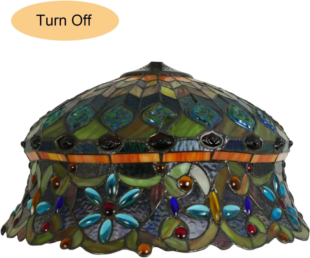 Tiffany Style Straw Hat Lamp Shade Replacement 18 Inch Wide Victorian Style Stained Glass Lampshade for Table Desk Floor Pendant Light Accent Lamp