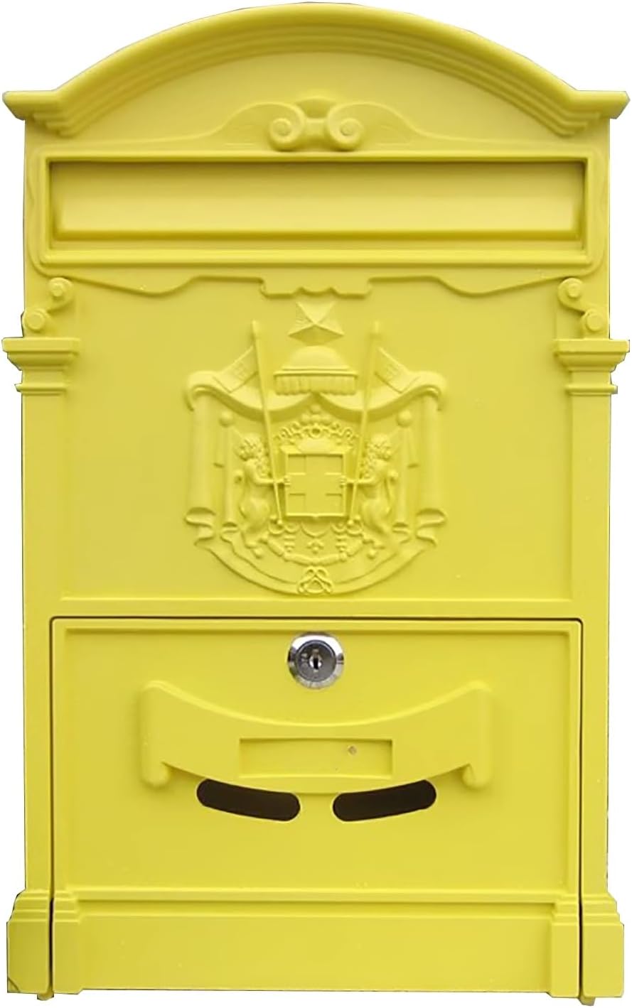 Mailboxes for Outside, Wall Mount Locking Mailbox, Vintage Large Capacity Mail Box, Security Mail Letter Metal Mailbox, for Outside(Yellow)