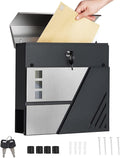 Wall-Mount Mailbox, Brushed Stainless Steel Panel, Rust Resistant Large Capacity House Mailbox, Modern Drop Mailboxes for Outside, Metal Post Box(E)