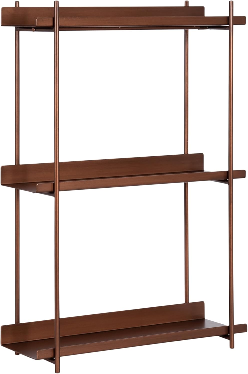 Kate and Laurel Dominic Modern Metal Bathroom Shelf; 20 x 7 x 30; Bronze; Contemporary Sleek 3-Tier Floating Shelves for Wall Decor; Display; and Over Toilet Storage