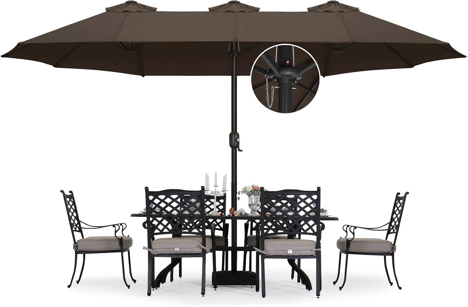 ABCCANOPY 15FT Double-Sided Aluminum Table Patio Umbrella Garden Large Umbrella,Swimming Pool 12+Colors,Brown