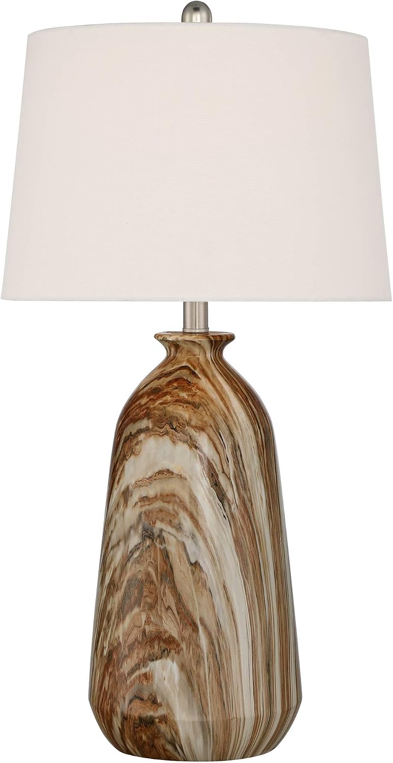 360 Lighting Carlton 28' Tall Modern Table Lamps Set of 2 with Smart Sockets Brown Faux Marble Living Room Bedroom Bedside Nightstand House Office Home Reading Kitchen Entryway White Shade
