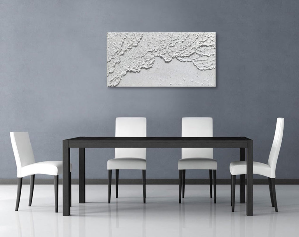 White Textured Wall Art Handmade Contemporary Modern Oil Painting On Canvas Ocean Wave Beach Abstract Painting for living Room Bedroom Decor