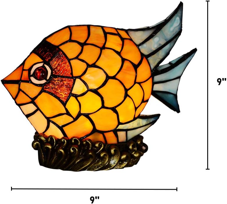 Lighting Fish Desk Light Tiffany 15W Plug in Table Lamp 1 Light Cute Stained Glass Animals Night Light in Yellow for Girls Bedroom Kid's Room