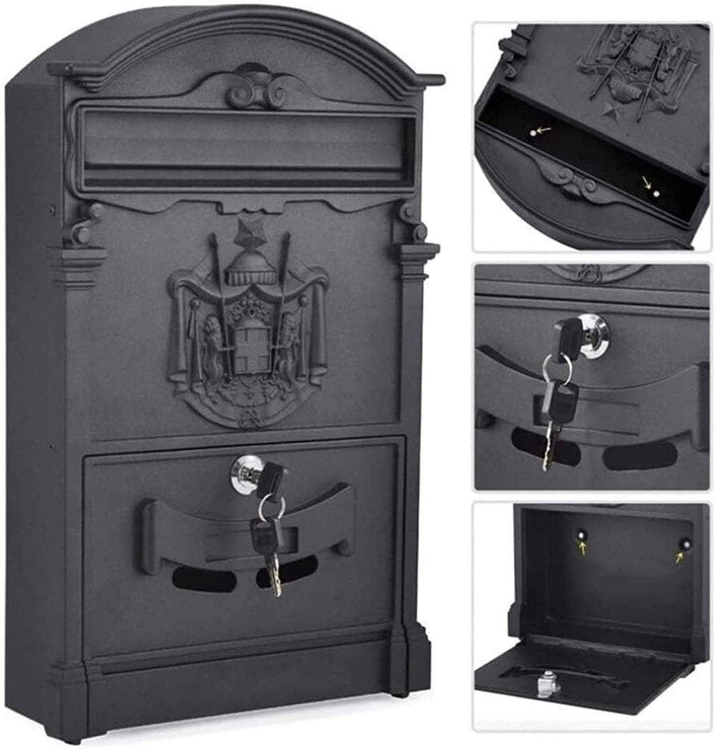 Suggestion Box Mail Box Key Drop Box Lockbox Wall Mounted Mail Box Retro European Mailbox Aluminum Post Box Secure Letterbox Outside Mailboxes