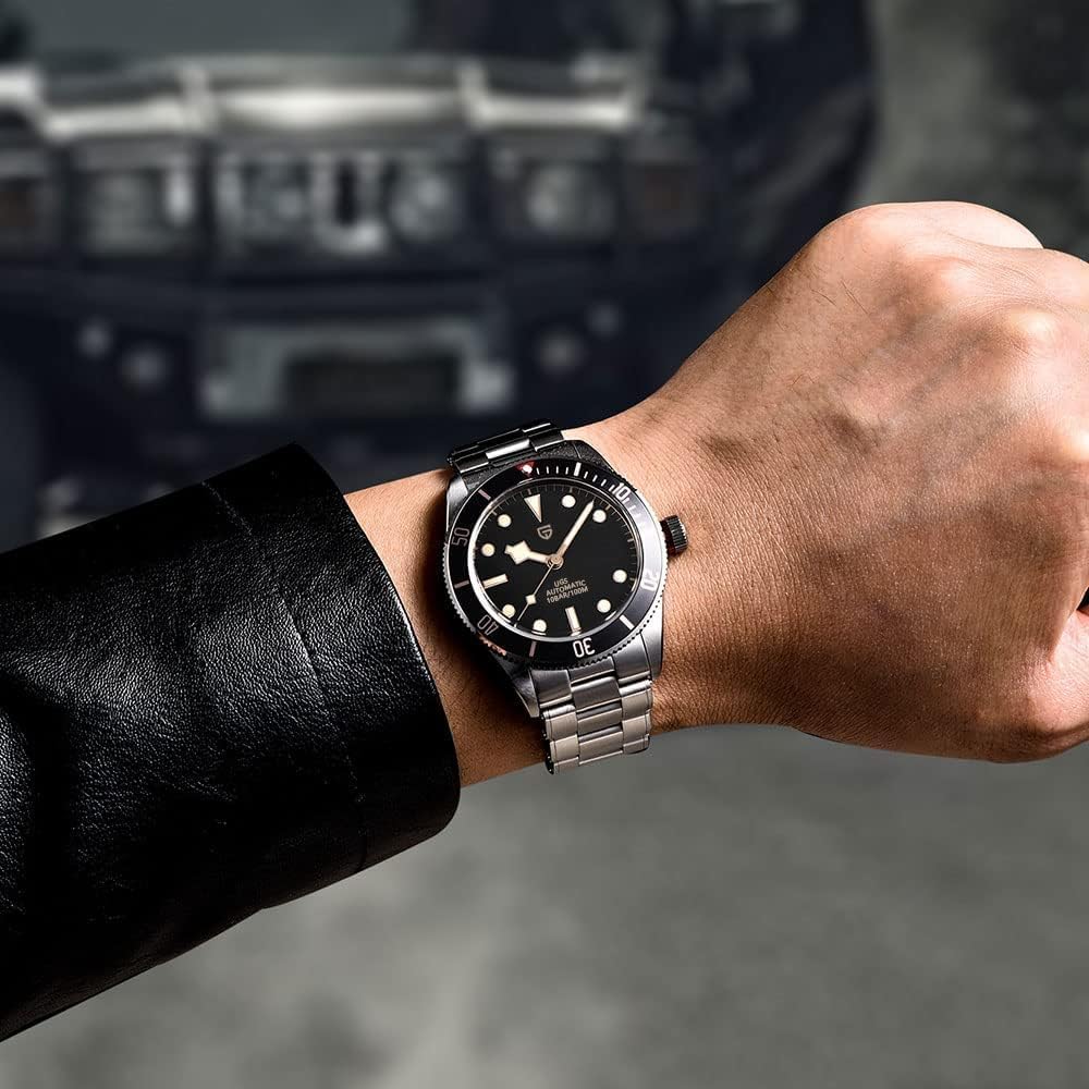 HaiQin Pagani Design 1671 V2 Classic Men's Automatic Watches Japanese NH35A Self-Winding Movement 100M Waterproof Mechanical Watch, Stainless Steel Aluminum Bezel Fashion Business Luminous Watch Date
