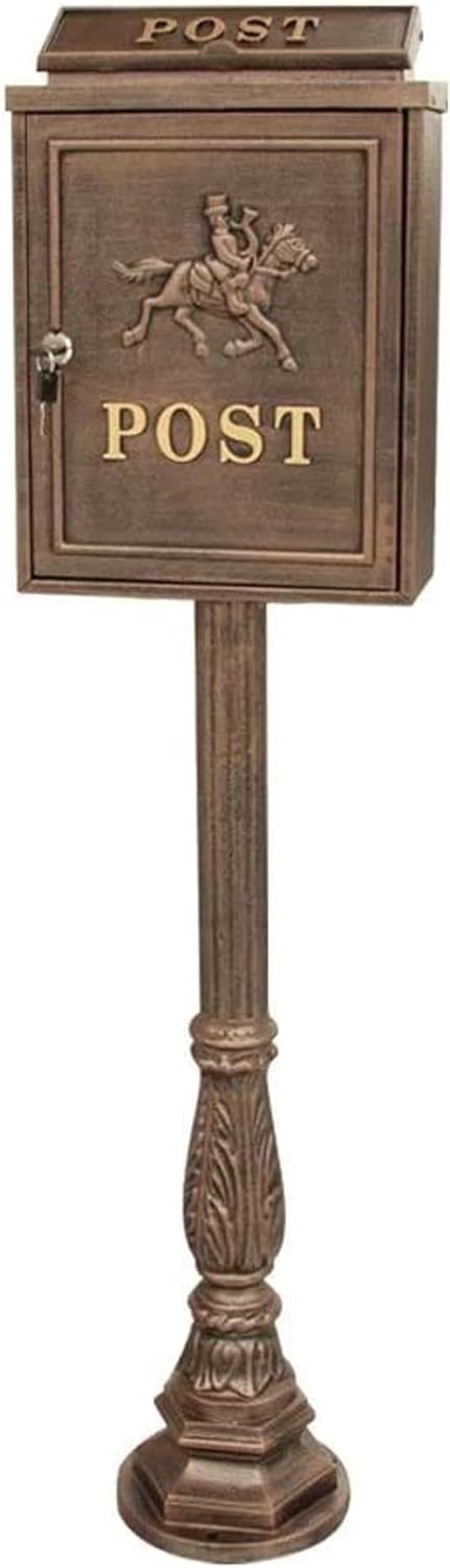 Mailbox- Mailboxes Decorative Medium Capacity Galvanized Steel Black, Mailbox & Post Combo (Color : E)