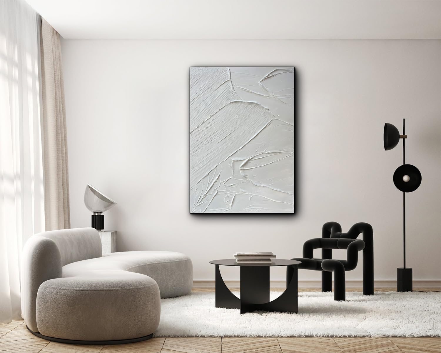 Creespi White Textured Wall Art - Hand Painted Abstract Oil Painting 28x40 inch,Contemporary Minimalist Art Painting for Wall Decor