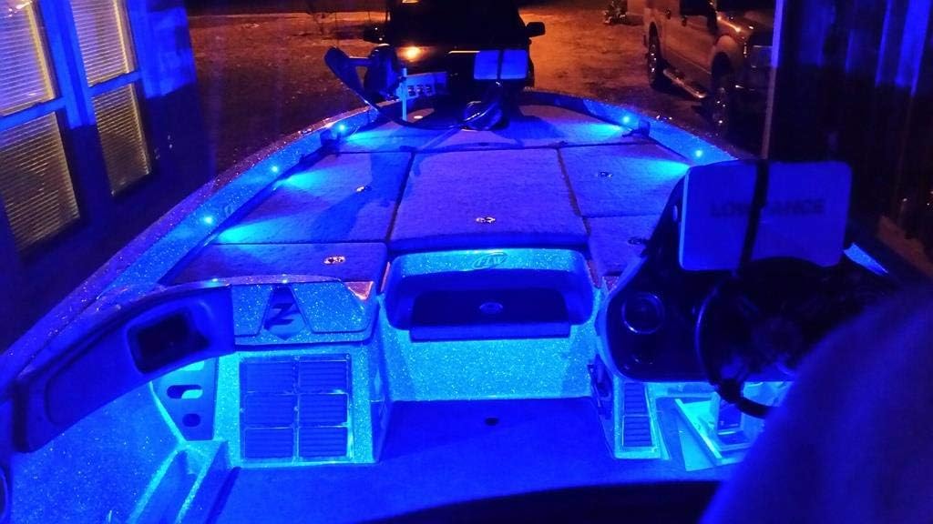 Oznium Bass Boat LED Deck Light Kit with 8 snap-fit LED Bolts, Plug and Play Wiring, LED dimmer knob