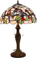 WERFACTORY Tiffany Table Lamp Colorful Stained Glass Birds Bedside Lamp 16X16X24 Inches Desk Reading Light Metal Base Decor Bedroom Living Room Home Office S805 Series
