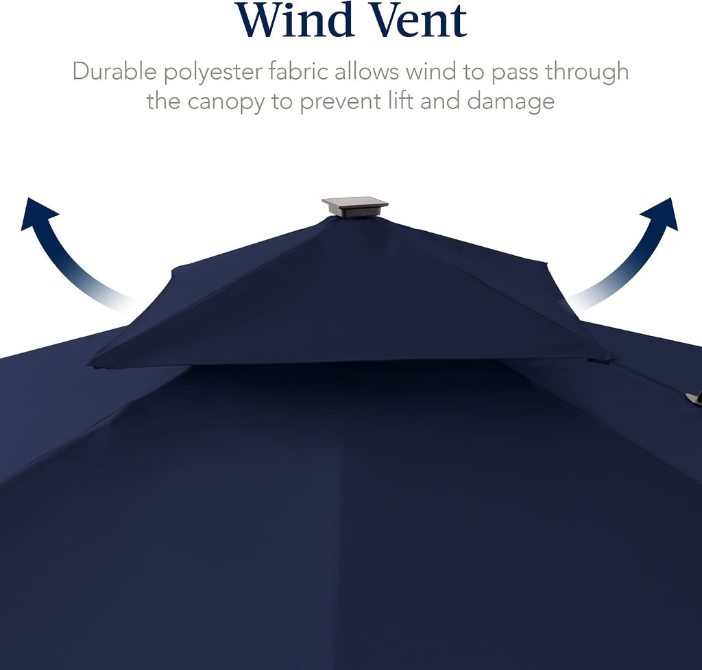 Best Choice Products 12x12ft LED Cantilever Patio Umbrella w/Base Included & 360° Rotation, Large Solar Offset Hanging Outdoor Sun Shade for Deck, Backyard Table w/Stand & Lights – Navy Blue