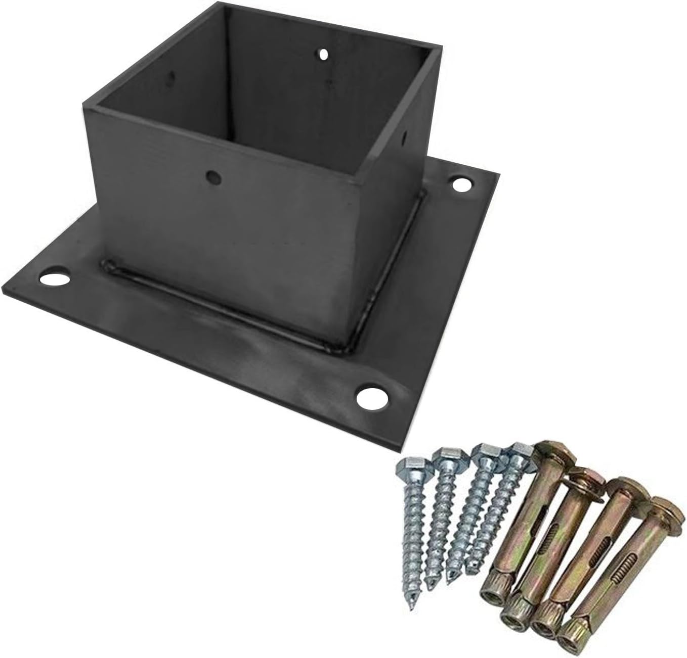 ZAQYCM Post Anchor Brackets Kit for Concrete/Cement/Wood Deck Ground, Heavy Duty Decking Post Base for Pergola/Fences/Mailboxes, Metal Column Flange Plate Black(4 1/2 x 4 1/2 in x 3 in H)