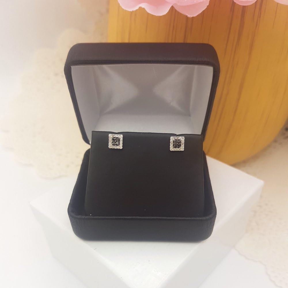 Dazzlingrock Collection 0.25 Carat (ctw) Round Black & White Diamond 6mm Square Shaped Hip Hop Iced Out Studs in 10K Solid White Gold, Screw Back, Unisex Design Ladies, Mens Round Diamond Earrings