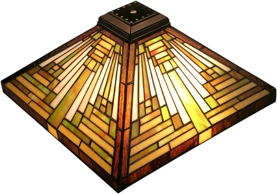 Premium Tiffany Lamp Shade, Mission Lampshades, Stained Glass Square Lampshade, 14 Inches Wide, Lampshade for Table Lamp