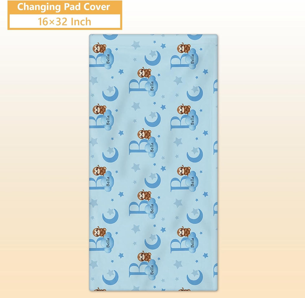 Terwex Personalized Baby Bedding Set, 5 Pcs Custom Baby Crib Sets with Name, Toddler Bedding Set for Baby Girls Boys, Blue Sloth Double Layer Nursery Bedding Set, Customized Gifts for Infants Kids