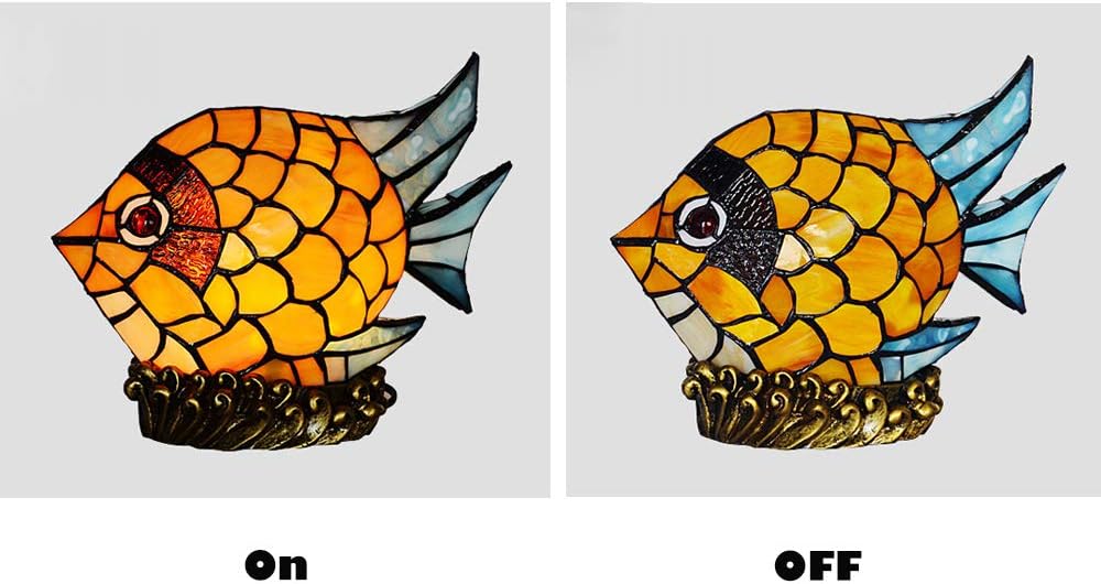 Lighting Fish Desk Light Tiffany 15W Plug in Table Lamp 1 Light Cute Stained Glass Animals Night Light in Yellow for Girls Bedroom Kid's Room