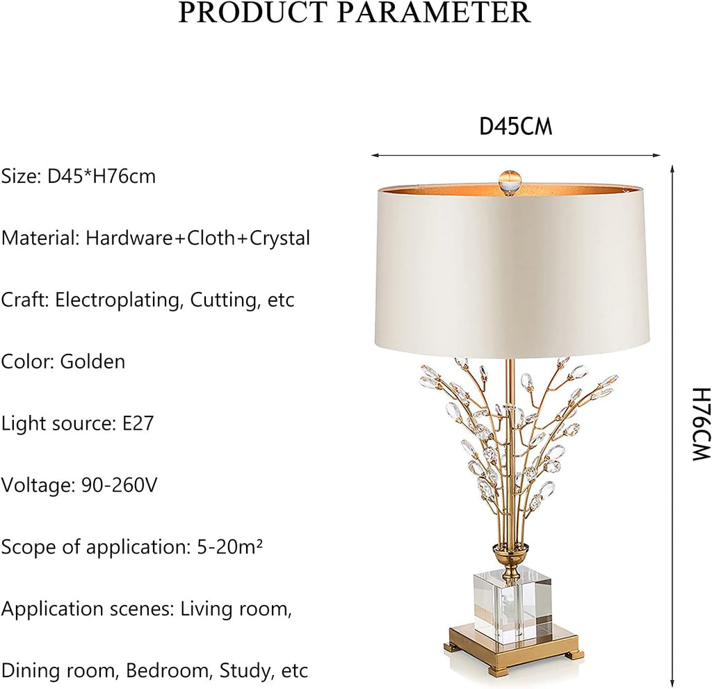 Glass Table Lamp Modern Bedside Lamp Decorative with Metal Base White Linen Fabric Lampshade Modern Bedside Lamp for Bedroom Living Room Elegant Nightstand Lamp Crystal Decoration for Office Desk