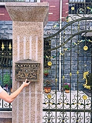 Cast Aluminum Mailbox Lockable Bronze Vintage Flower Postbox Mail Box Wall Mount Letters Box Metal Garden Decoration Home Street
