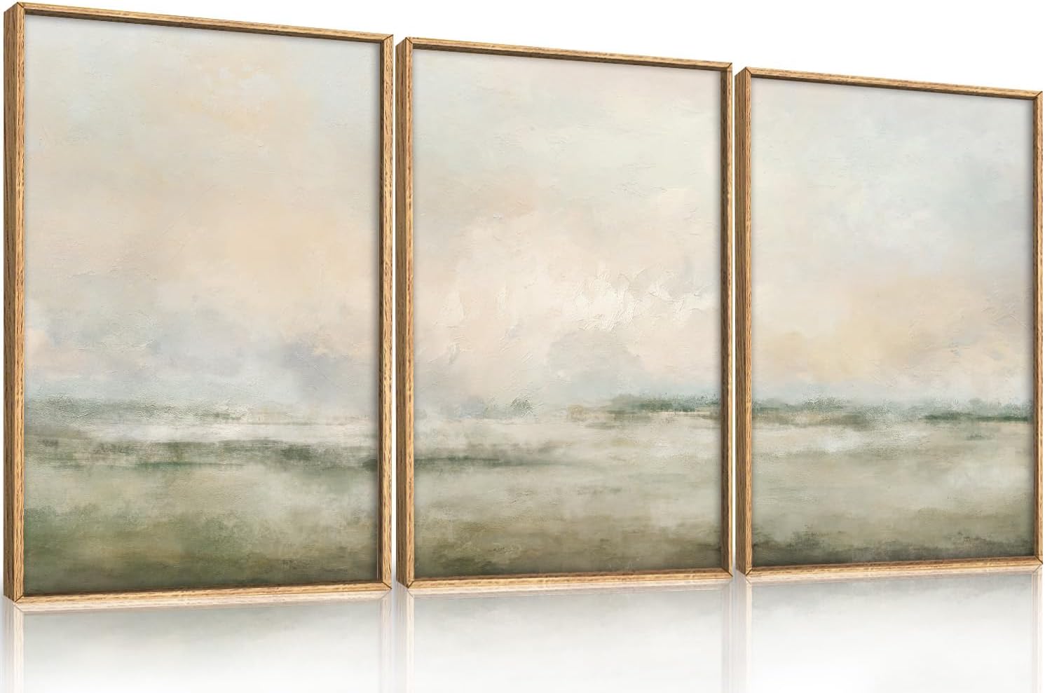 Abstract Beige Green Landscape Framed Canvas Wall Art Set, Watercolor Natural Tan Wall Decor, Minimalist Neutral Modern Scenery Artwork for Living Room, Bedroom,Farmhouse- 24'x36'x3