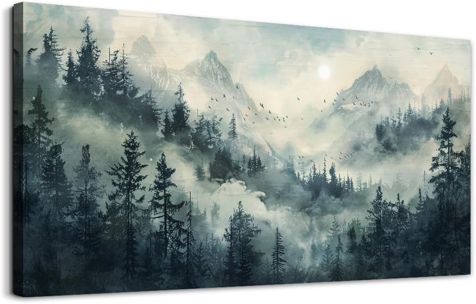 KELIYUAN Large Natural Landscape Wall Art For Dining Room Apartment Misty Forest Landscape Painting Wall Decoration Living Room Bedroom Office Artwork Pictures Home Decoration Aesthetics 30x60 In