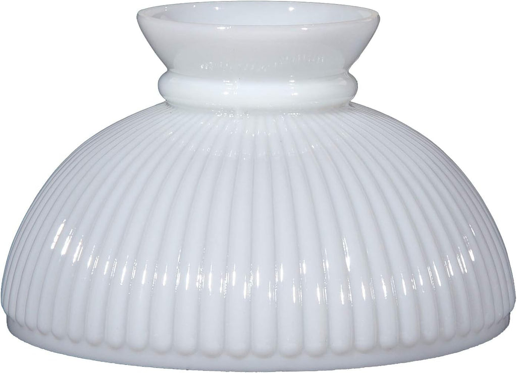 B&P Lamp® 10' Opal White Glass Ribbed Student Lamp Shade with Plain Top