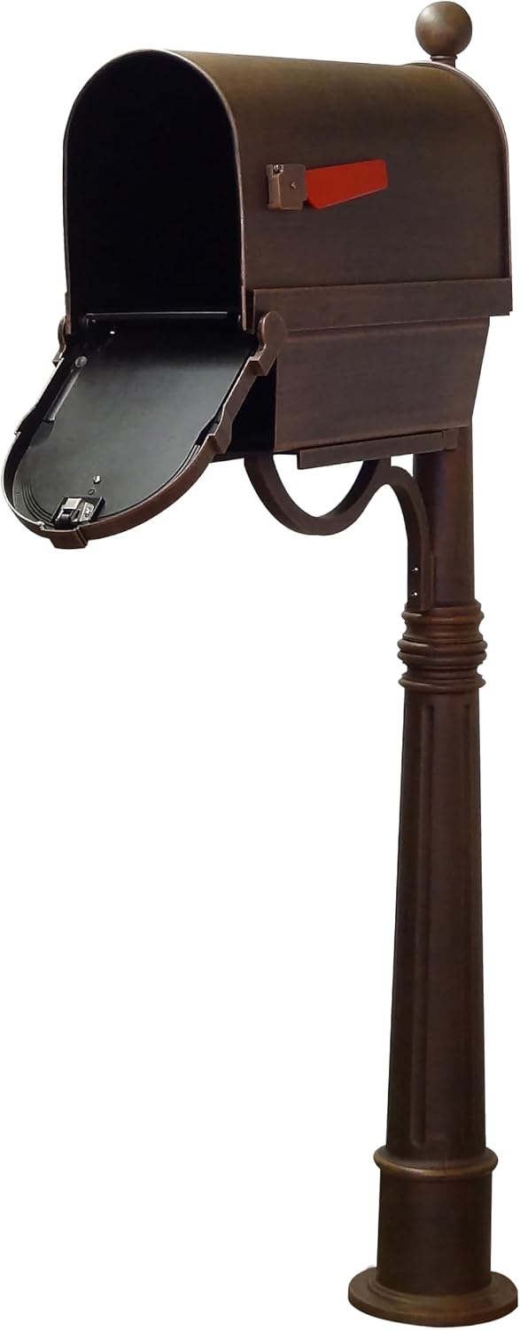 Special Lite Savannah Curbside Mailbox with Paper Tube with Ashland Post - Copper Aluminum Mailbox with Post - SCS2014-SPK600-CP