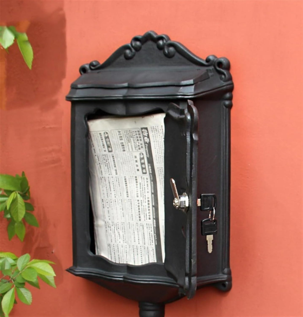 Mailbox Vintage Mailbox Lockable Post Office Box Apartment for Home Decoration Decorative(Black)