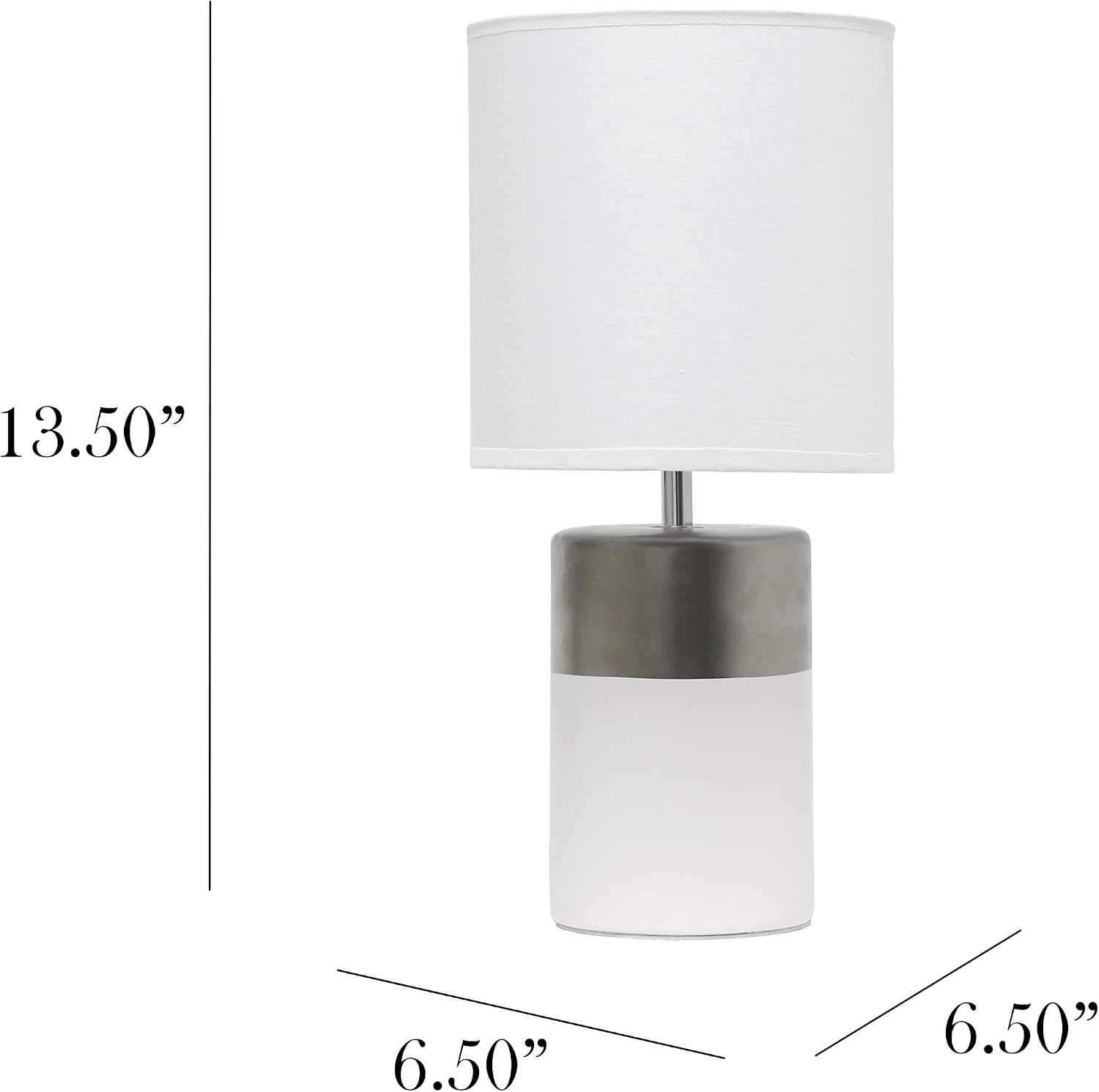 Simple Designs LT1114-OFF Two Toned Split Colors Basics Porcelain Bedside Table Lamp, Silver and Off White(Pack of 9)