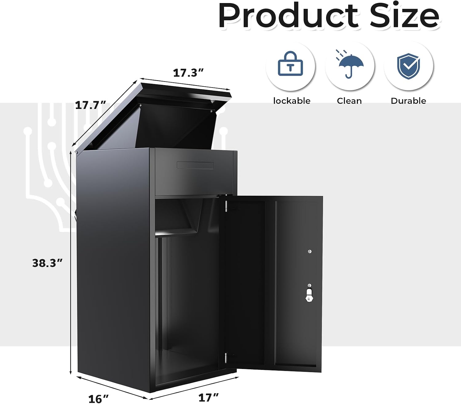 Package Delivery Box for Outside,Lockable Anti-Theft Parcel Drop Box with Mailbox Waterproof Weather Resistant Full Metal Frame (Black, 38.3'x17'x16', Flip-Top)