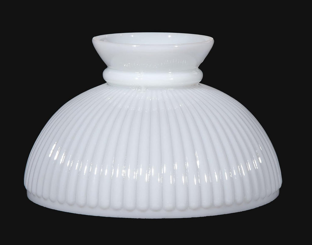 B&P Lamp® 10' Opal White Glass Ribbed Student Lamp Shade with Plain Top