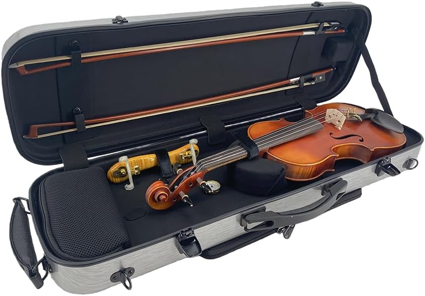 Violin Case 4/4 Full Size Carbon Fiber Material Includes Music Sheet Bag and Strap Lightweight Violin Case Ideal for Travel (Silver)