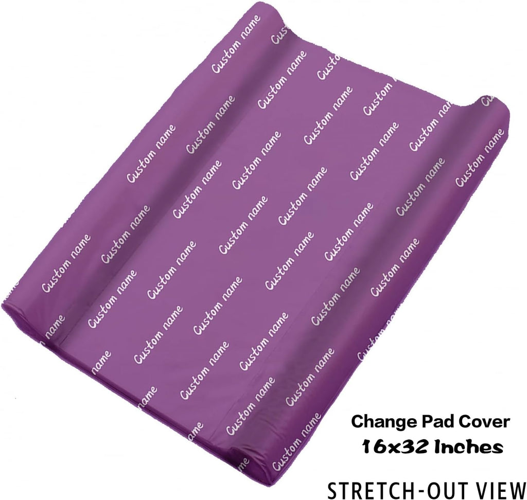 Personalized Crib Bedding Set for Baby Girls, Purple Hippo Pattern Custom Name Baby Crib Sets 5-Pcs, Double Layer Baby Blanket Fitted Sheet Changing Pad Cover Rug Wall Art Set