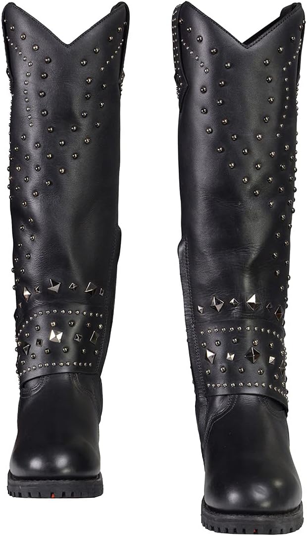 Milwaukee Leather MBL9371 Women's Black 18-Inch Leather Studded and Riveted Western Style Motorcycle Boots - 5