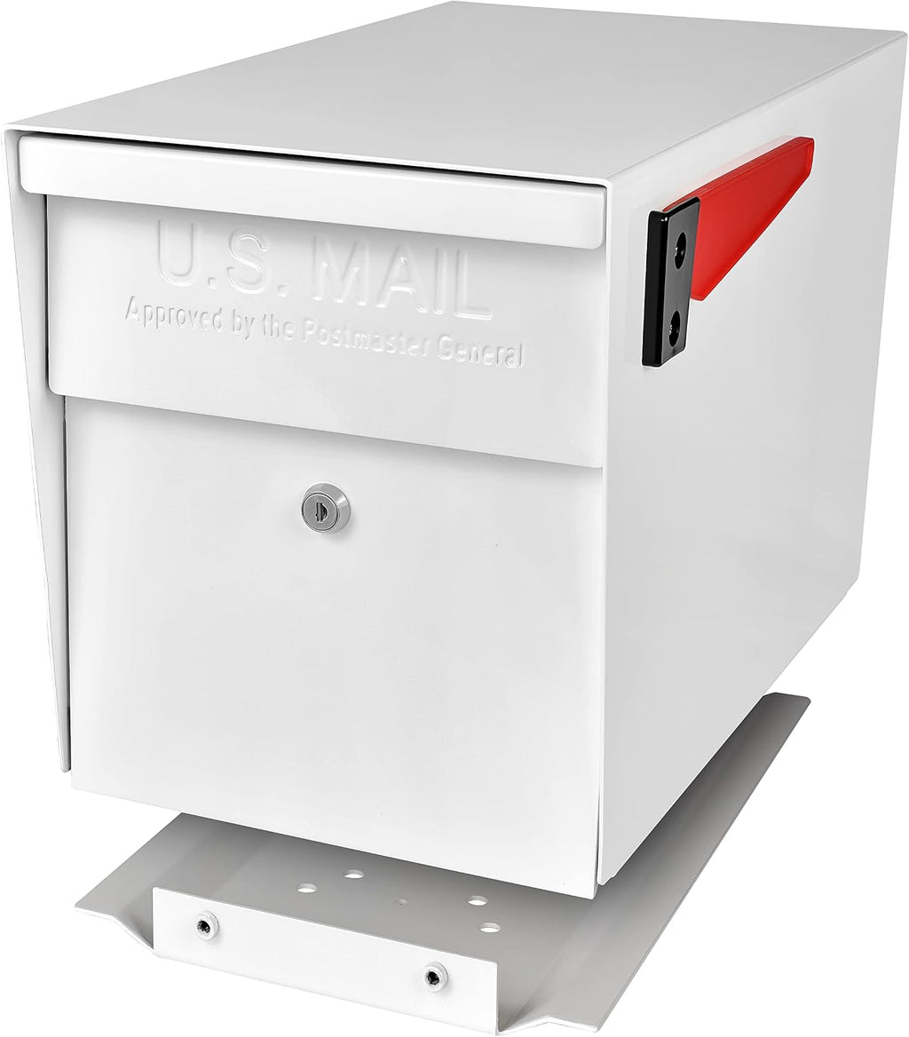 Mail Boss 7109 Curbside Steel Post Mount Security Locking Mailbox, Alpine White