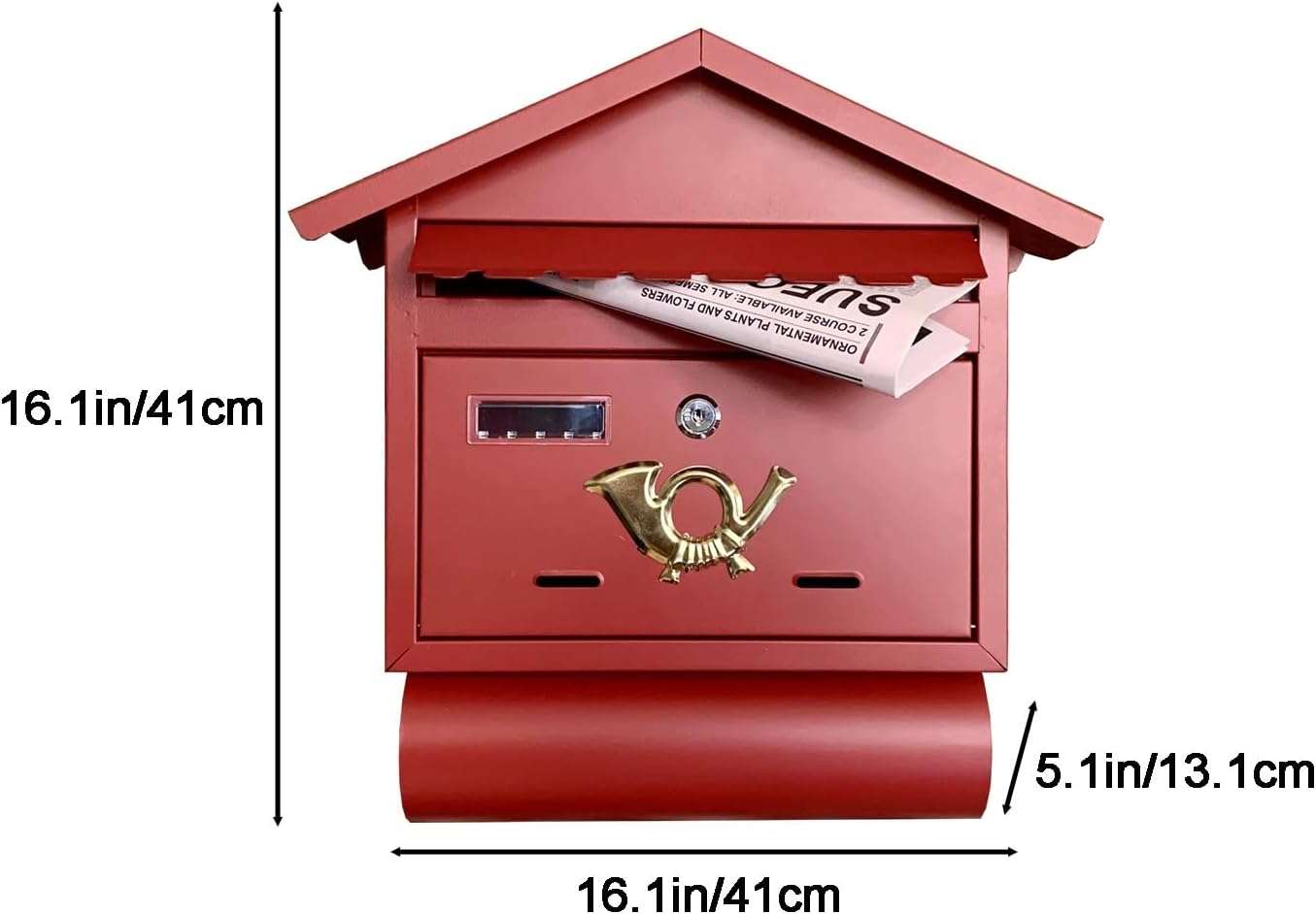 Mailboxes for Outside Locking, Vintage Wall Mount Mailbox, Galvanized Rust-Proof Metal Mailboxes, for Household, Outdoor, Garden(Red)