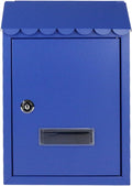 Wall Mount Metal Mail Box, Vintage Post Box with Lock and Cover, Iron Letter Container Home Mailbox Wall Mounted Security, for Families(Blue)