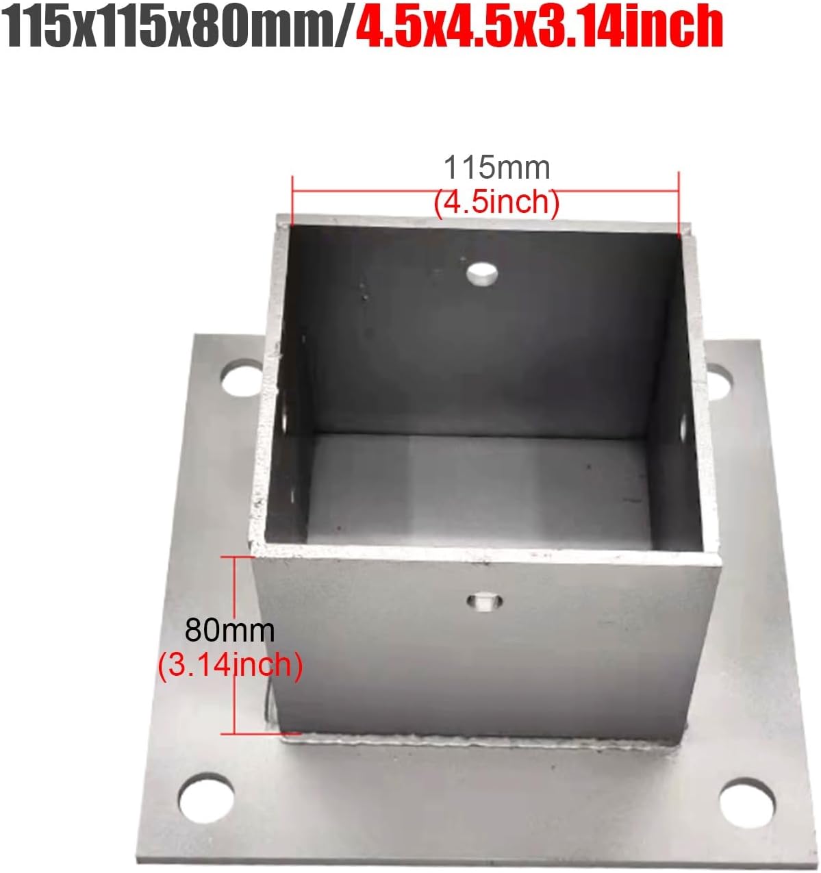2 Pack Square Column Base Plate, Heavy-Duty Wood Fence Post Anchor with Installation Kit, Metal Bolt Down Bracket for Concrete/Deck/Pergola/Mailbox, 115x115 mm (4.5x4.5 in)