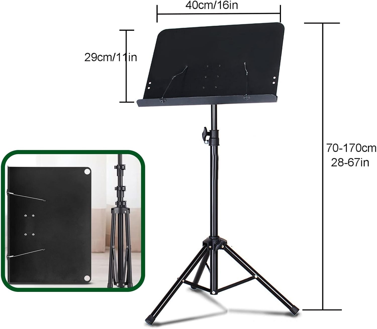 Music Document Stand, Portable Lightweight Music Stand, Music Accessories, Including A Carrying Bag, Adjustable In Angle And Height, Sheet Music Stand With Violin Hanger (Black 11*16*30in)