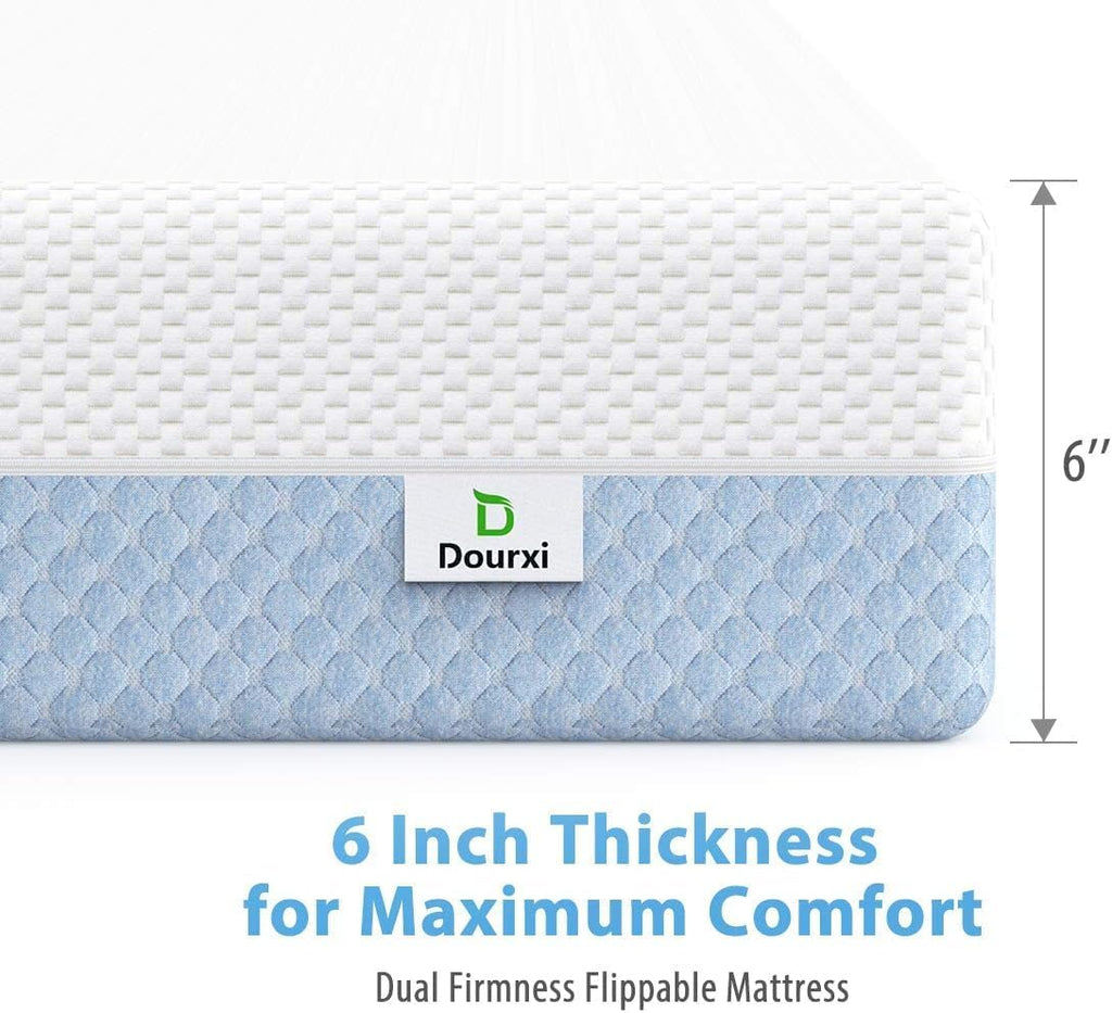 Dourxi Crib Mattress, Dual Sided Comfort Memory Foam Toddler Bed Mattress, Triple-Layer Breathable Premium Baby Mattresses for Infant and Toddler w/Removable Outer Cover - White&Blue