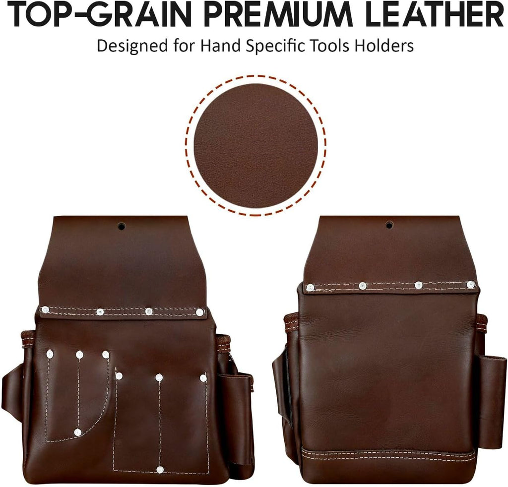ABRIX Heavy Duty Tool Belt for Men – 4MM Thick Genuine Leather, Brass Buckle & Rivets | Foam Padded Comfort | 28-Pocket Carpenter & Framing Rig | Fits Waist 32 to 52 Inches | Professional Work Belt