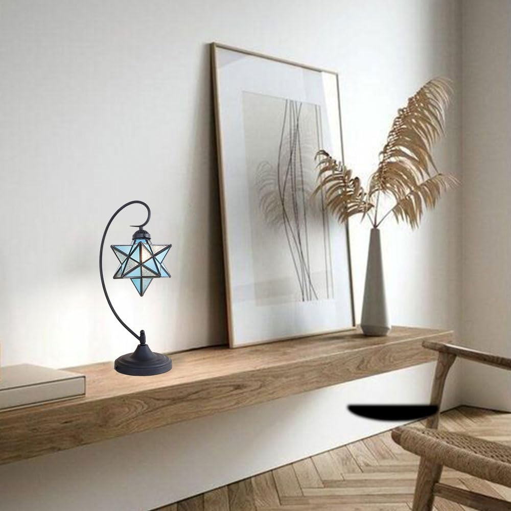 Glass Table Lamp Creative Star Table Light Modern Indoor Desk Light with Plug Bedroom Living Room Hotel Office Table Lamp Bedside Lights Black Metal Base