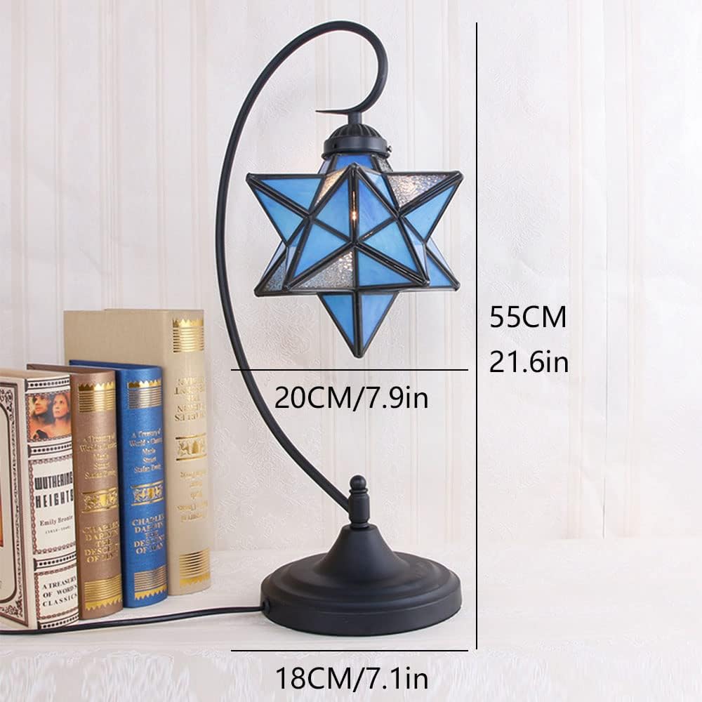 Glass Table Lamp Creative Star Table Light Modern Indoor Desk Light with Plug Bedroom Living Room Hotel Office Table Lamp Bedside Lights Black Metal Base
