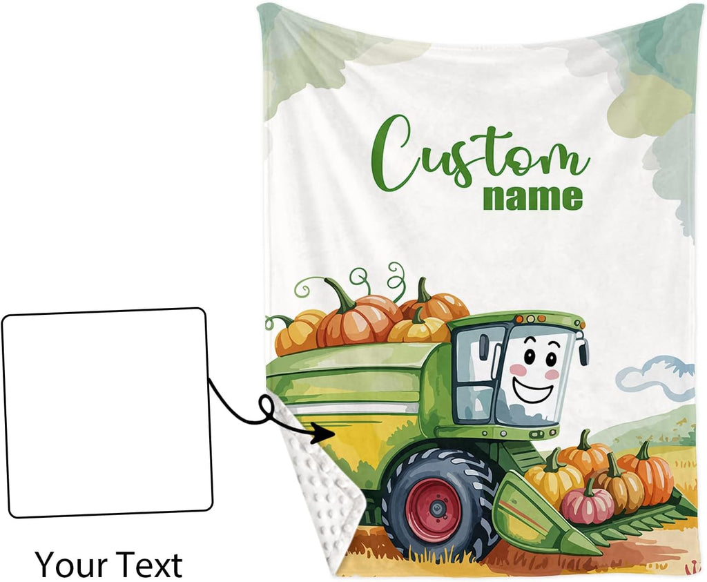 Personalized Crib Bedding Set for Baby Boys, Farm Truck Pattern Custom Name Baby Crib Sets 5-Pcs, Double Layer Baby Blanket Fitted Sheet Changing Pad Cover Rug Wall Art Set