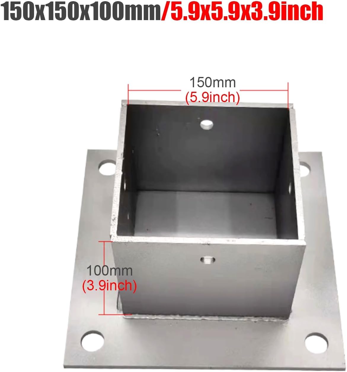2 Pack 150x150mm Square Column Base Plate, Enclosed Wood Fence Post Anchor with Installation Kit, Durable Metal Bracket for Concrete, Deck, Pergola, Mailbox