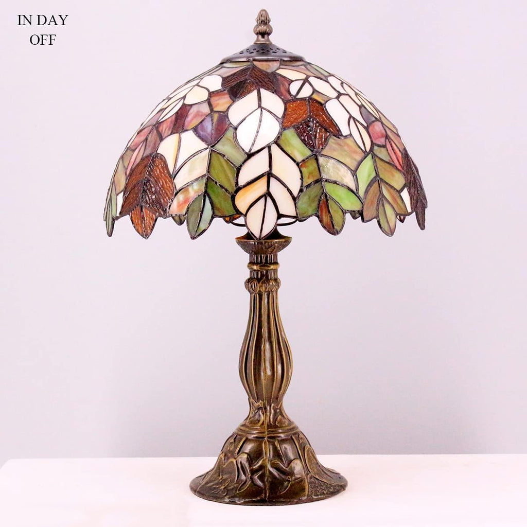WERFACTORY Tiffany Table Lamp Stained Glass Style Maple Leaf Bedside Lamp Desk Reading Light 12X12X18 Inches Decor Bedroom Living Room Home Office S804 Series