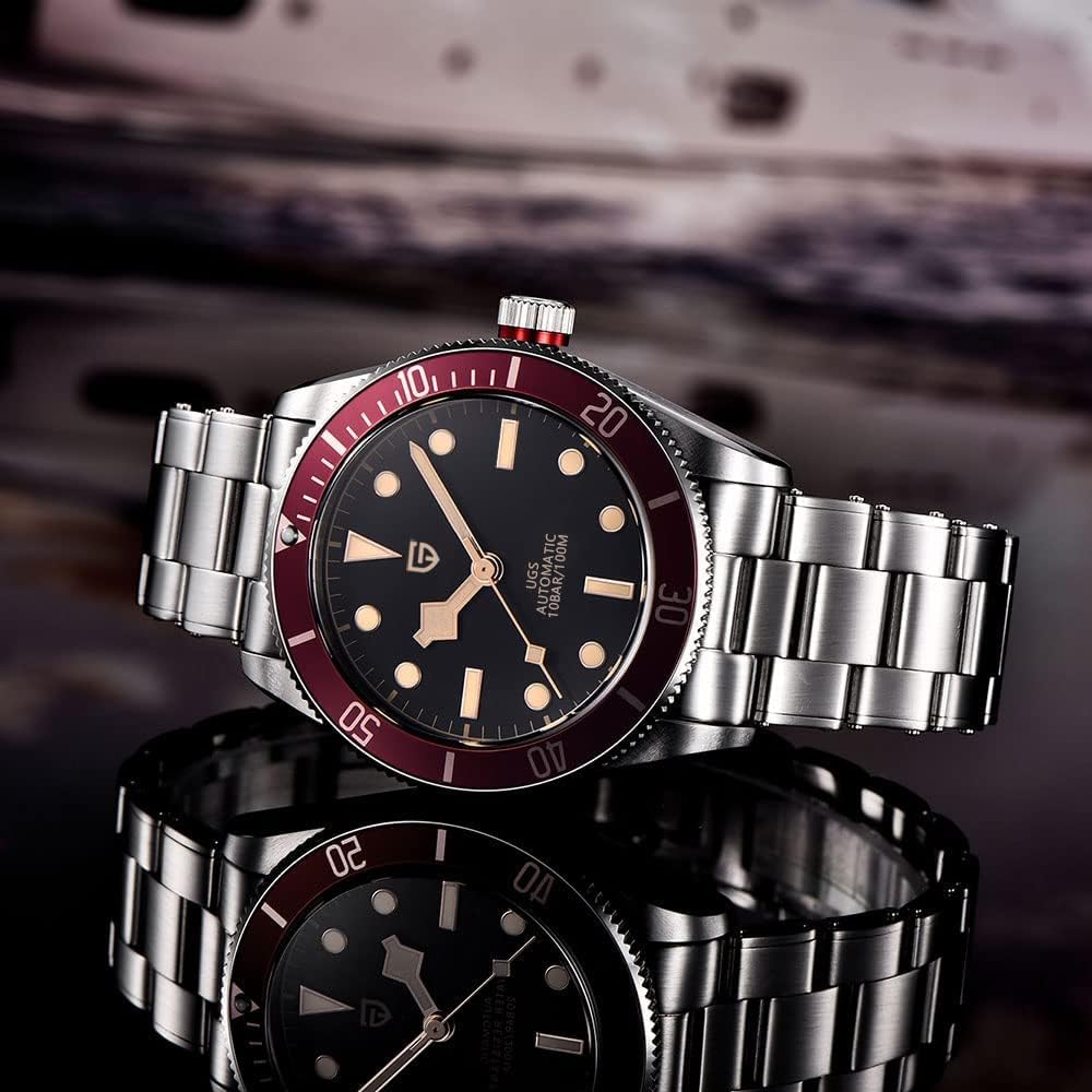 HaiQin Pagani Design 1671 V2 Classic Men's Automatic Watches Japanese NH35A Self-Winding Movement 100M Waterproof Mechanical Watch, Stainless Steel Aluminum Bezel Fashion Business Luminous Watch Date