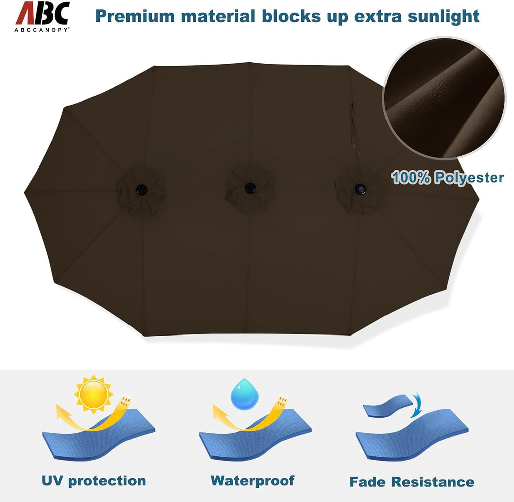 ABCCANOPY 15FT Double-Sided Aluminum Table Patio Umbrella Garden Large Umbrella,Swimming Pool 12+Colors,Brown